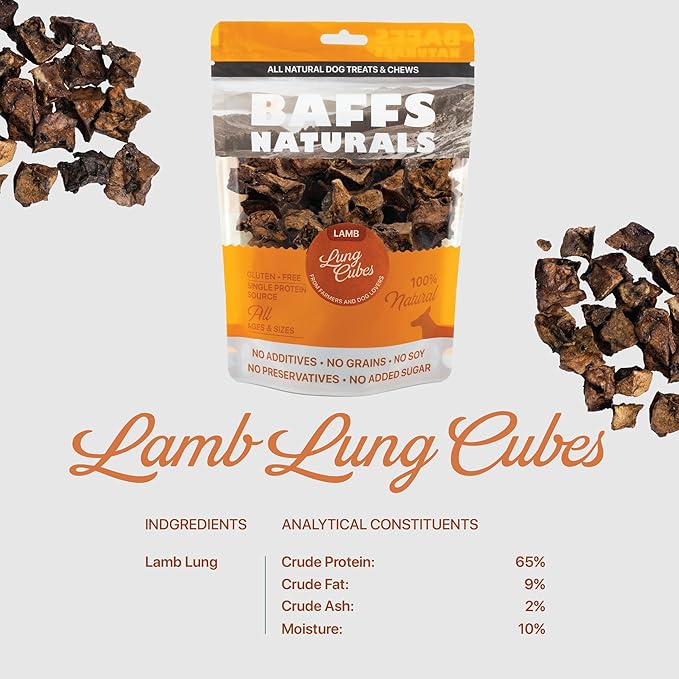 Lamb Lung Dog Treats - Lung Cubes | 100% Natural Dog Treats | High Protein Low Fat Healthy Snacks for Dogs | Gluten Free Training Rewards | Supporting Dental Health & Vitality | 7oz