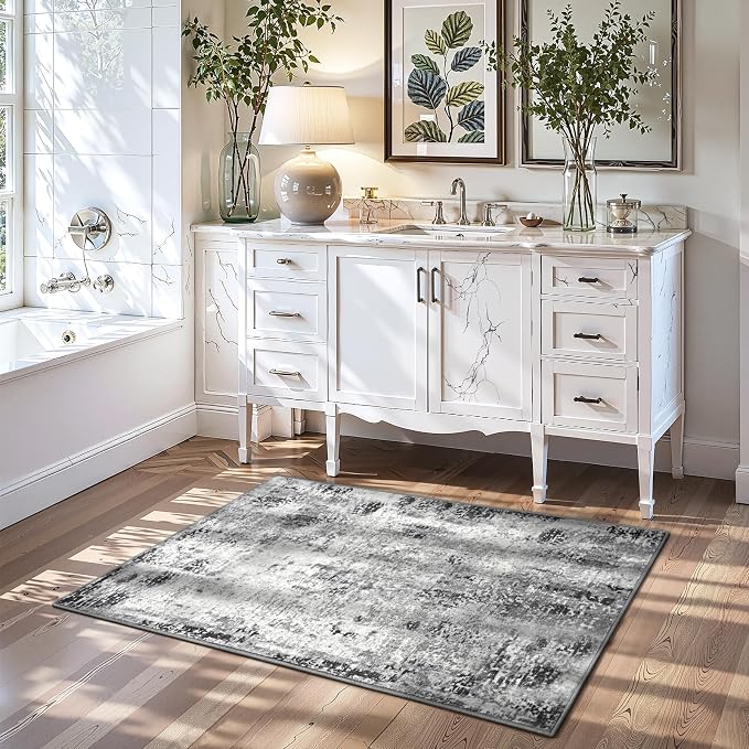 Entrance Rugs Indoor 2x4 Grey Entry Rug Washable Abstract Black Small Area Rug