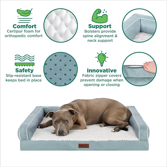 Furhaven Cooling Dog Sofa Bed – Memory Foam Couch with Bolsters, Textured Plush & Water-Resistant Cover, Washable Cover - Riverway, Jumbo