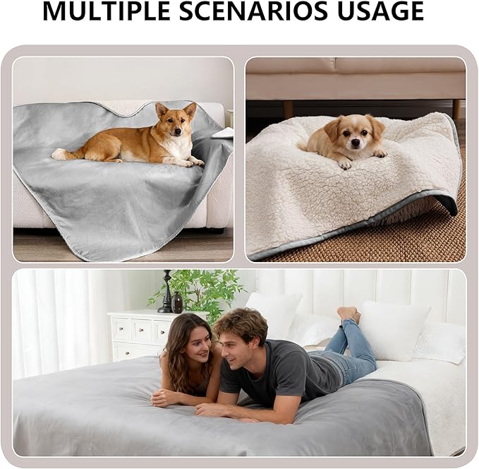 Waterproof Dog Blanket for Medium Dog, Leak Proof Pet Couch Sherpa Throw Blankets for Cat, Reversible Sofa Bed Protector Machine Washable-30 x40,Darkgrey
