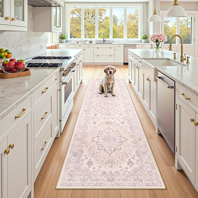 RELEANY Area Rugs Runner 2'x8' Washable Non-Slip, Floral Vintage Distress