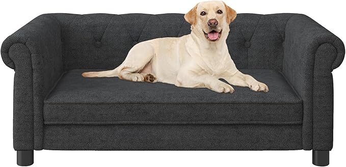 Dog Sofa Couch for Medium to Large Dogs, Memory Foam Pet Sofa Couch with Washable Fabric, Durable Elevated Dog Bed with Legs, Removable Cushion for Medium and Large Dogs, Black