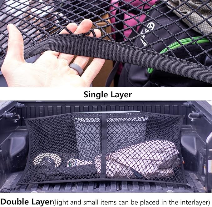 Highly Elastic Cargo Net, 4'x6' Stretches to 8'x12, Suitable for 6.5ft - 8.1ft Long Bed Trucks, Trailers (Lager Single Layer)