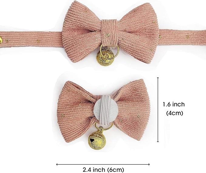 Safety Quick Release Cat Collars, Soft Kitten Collars with Detachable Bow Tie and Bell, Pack of 2, Adjustable 20-30 cm (20-30cm, Pink+Cream)