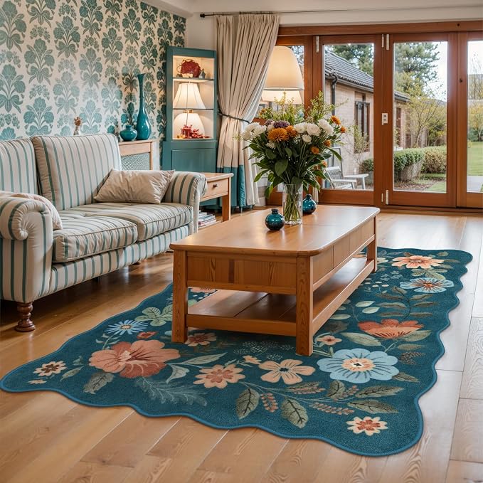 Lahome Floral Washable Rugs for Bedroom, 4X6 Area Rug Ultra-Thin Soft Living