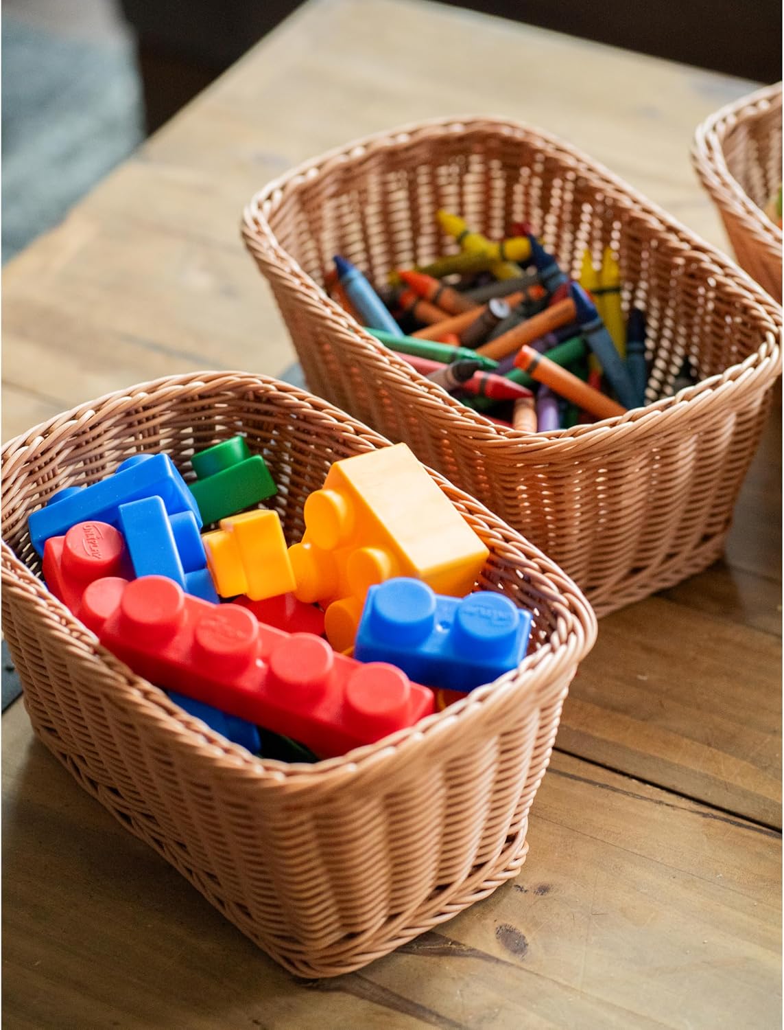Constructive Playthings Washable Woven Wicker Storage Baskets, Set of 3