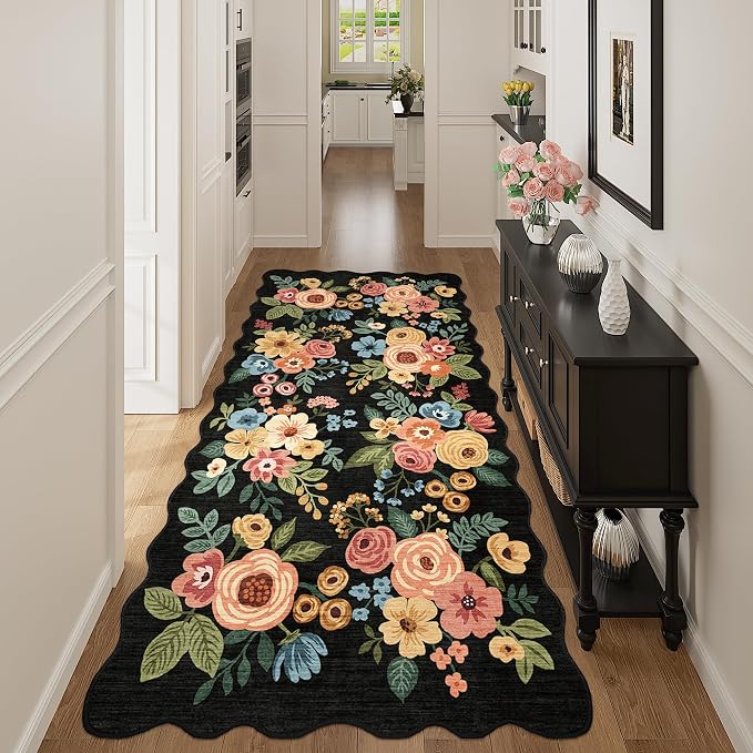 DUKINO 3x6 Washable Runner Rug, Soft Indoor Floral Non Slip Runner Rug
