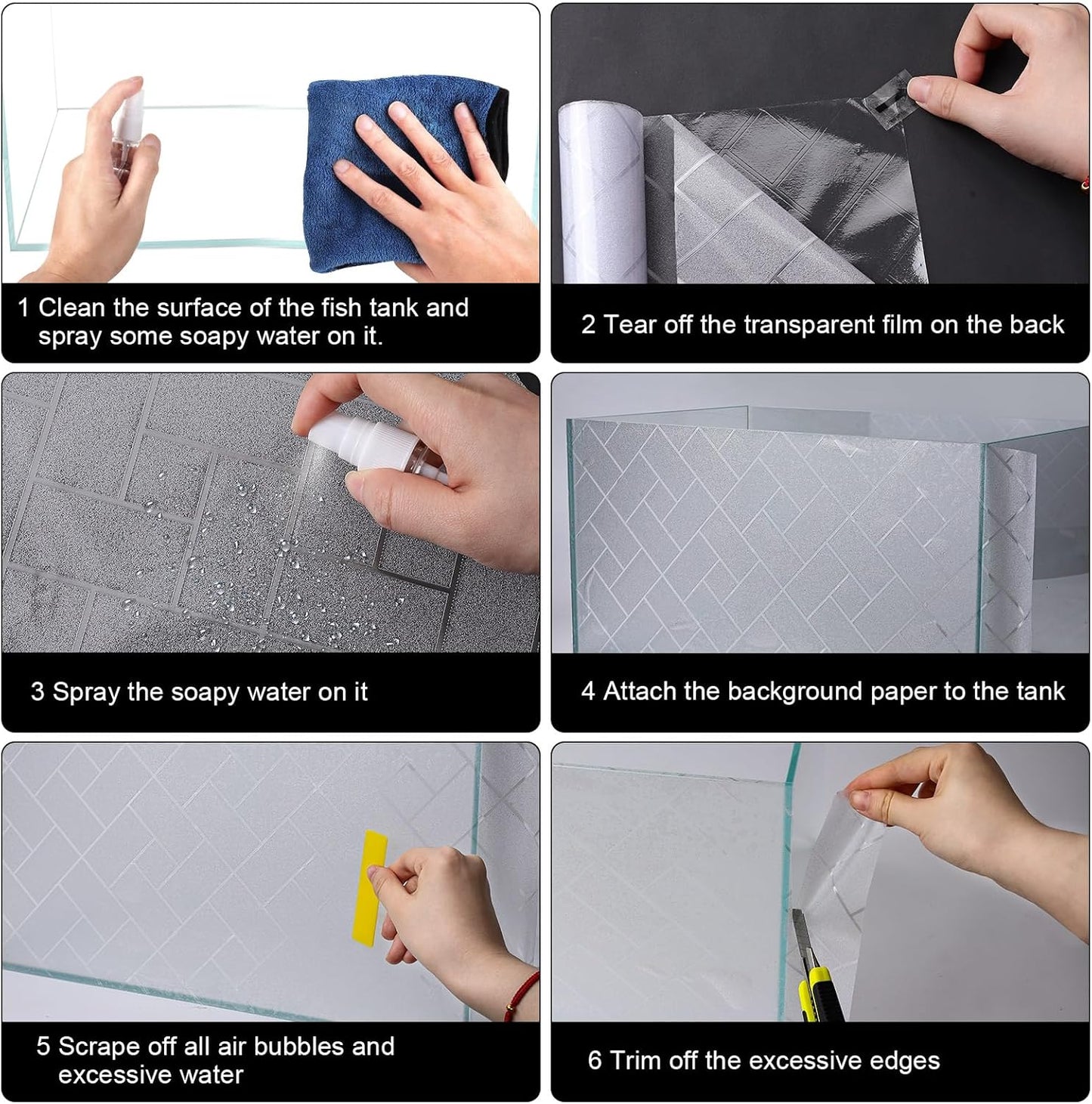 Aquarium Background Paper Decor Fish Tank Backdrop Wallpaper Electrostatic Adhesive, No Glue, Easy to Install, Reusable (11.8“H×39.4”L, Grid Transparent)