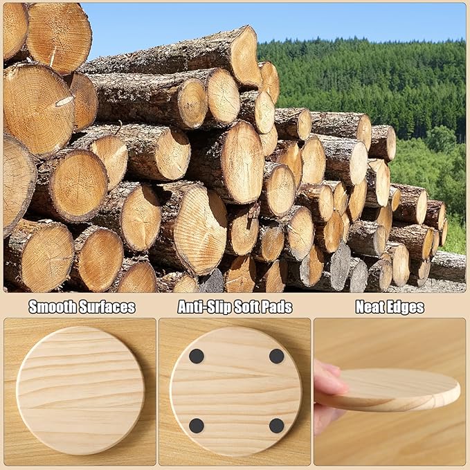 12 Pack 4 Inch Unfinished Round Wood Coasters