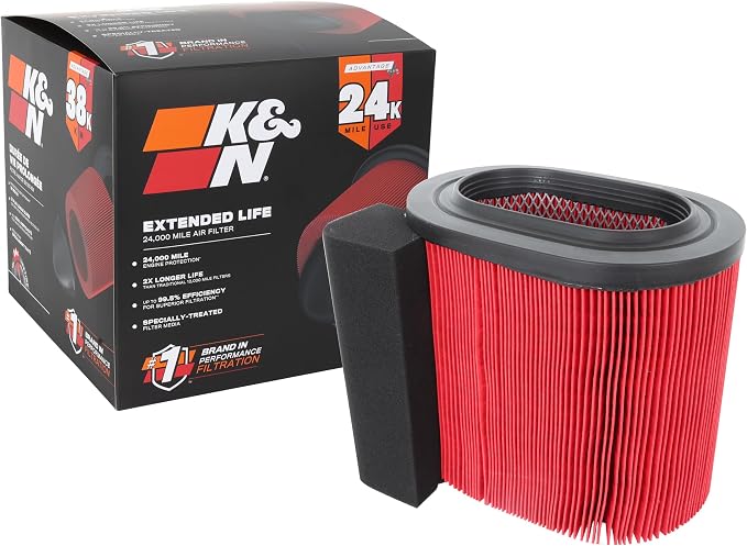 K&N Engine Air Filter: Extended Life 24, 000 Mile Replacement Air Filter: