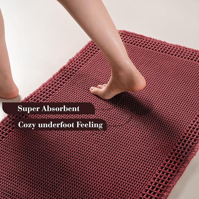 RESARE Waffle Bath Mat for Bathroom, Super Absorbent Bathroom Rugs Non Slip