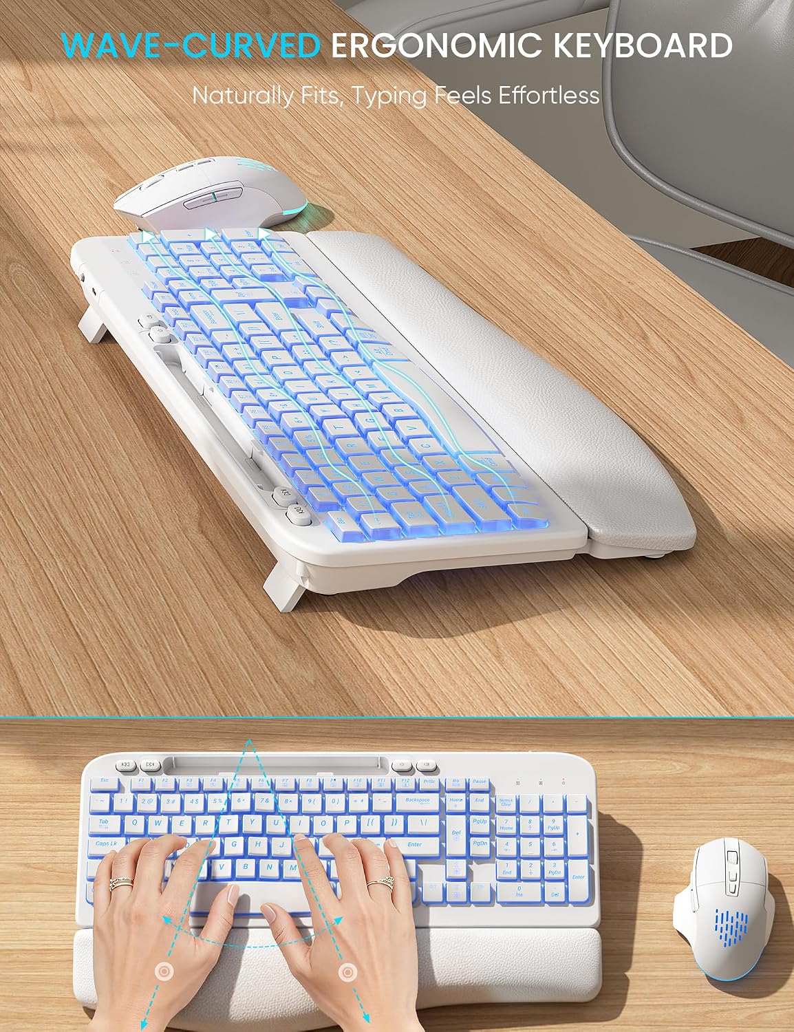 SABLUTE Wireless Keyboard and Mouse Combo, Ergonomic Wave with Wrist Rest