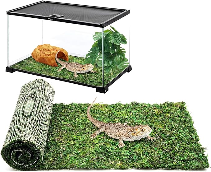 kathson Reptile Carpet, Natural Moss Mat for Terrarium, Bearded Dragon Tank Flooring Green Substrate Liner for Leopard Gecko Hermit Crab Lizard Tortoise (70.86" X 11.81")
