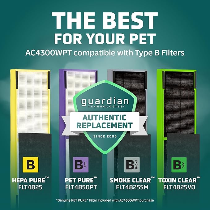 GermGuardian Air Purifier for Homes with Pets, H13 Pet HEPA Filter, Removes Pet Dander, Dust, Allergens, Smoke, Pollen, Odors, Mold, UV-C Light Helps Reduce Germs, 22 Inch, White, AC4300WPT