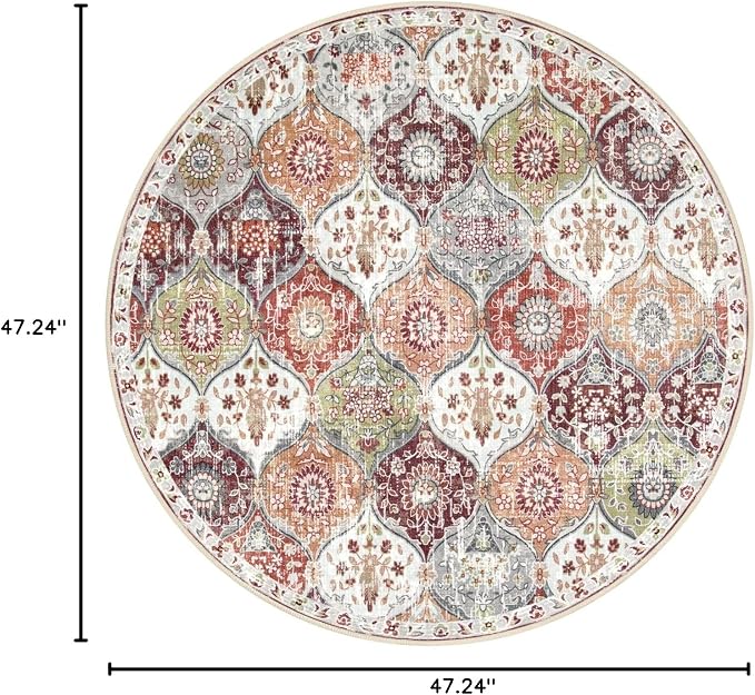 Lahome Moroccan Trellis Washable Round Rugs, Non-Slip Soft Round Rug 4ft
