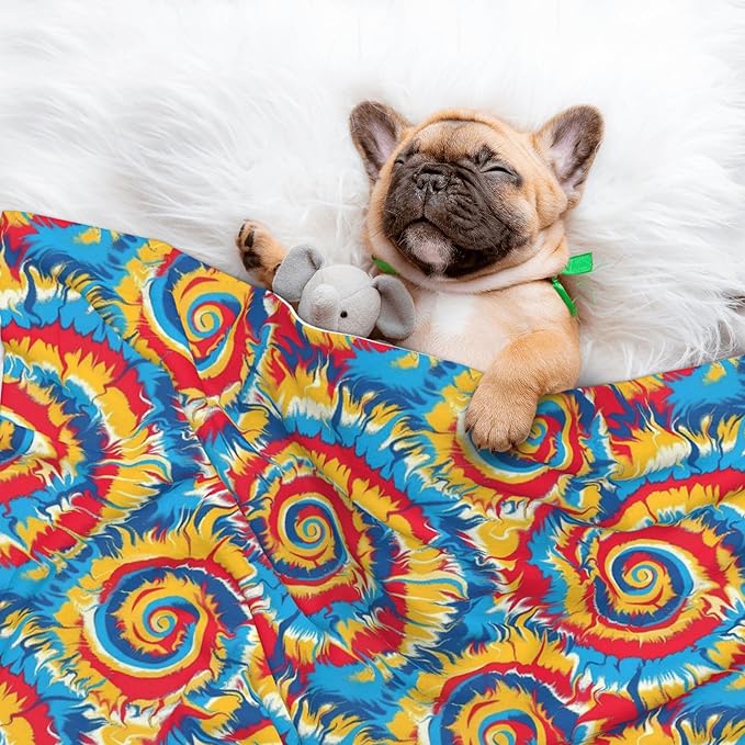 Waterproof Dog Blanket Soft Pet Blanket for Puppy Cat, Fleece Cat Throw Blankets for Furniture Bed Couch Sofa Reversible - Classic tie dye 1