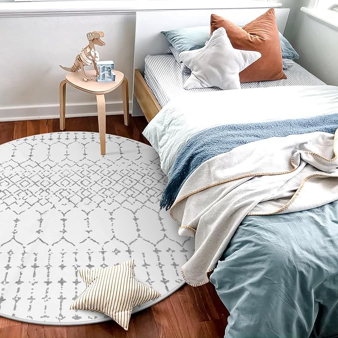 Lahome Moroccan Round Area Rug - 3Ft Round Rug Non-Slip Washable Soft Round