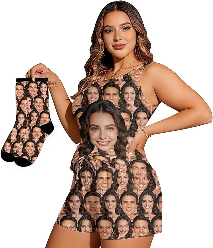 D-Story Personalized Pajamas with 1-8 Faces for Women Men, Custom Christmas Pjs, Pajamas Gifts For Family,Cat Mom,Dog Mom