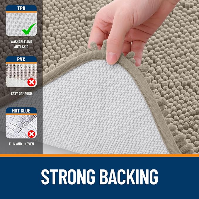 OLANLY Bathroom Runner Rugs 47x20, Soft Absorbent Chenille Bath Rugs, Rubber