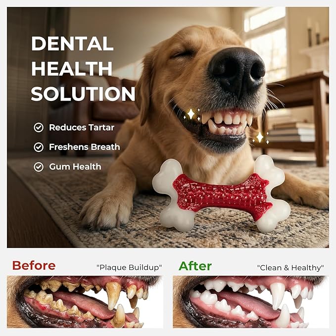 6-Pack Indestructible Dog Toys for Aggressive Chewers: Beef Flavored Hard Nylon Bone Chew Toys, Tough Dog Chew Toys for Large Dogs, Dog Toys to Keep Them Busy for Medium Large Breed, Red