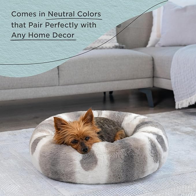 Best Friends by Sheri Patterned Lux Faux Fur Calming Donut Dog Bed, Gray, Extra Small, 18x18