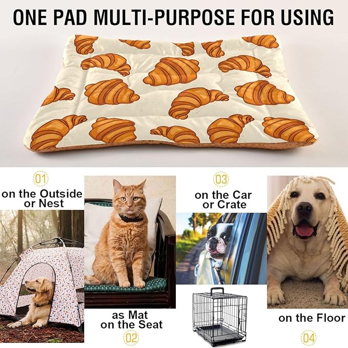 Crunchy Croissants Pet Bed Cute Dog Bed Mat Absorbing Non Slip Pad Pet Sleeping Mat for Small, Medium, and Large Dogs Puppy Cat 24 in x 18 in
