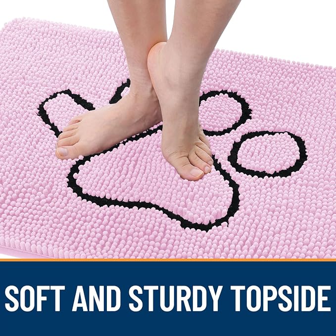 OLANLY Dog Door Mat for Muddy Paws 30x20, Paw Print Design, Absorbs Moisture