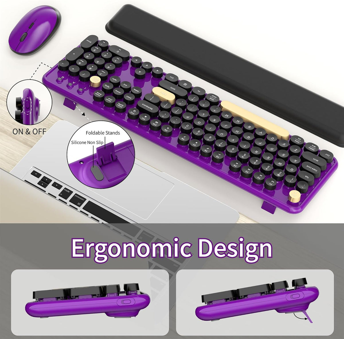 Wireless Computer Keyboard and Mouse Combos, Purple-Black
