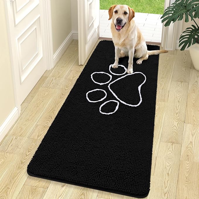 OLANLY Dog Door Mat for Muddy Paws 70x24, Paw Print Design, Absorbs Moisture