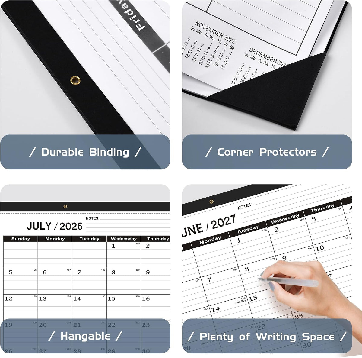 Desk Calendar 2026-2027 -3 PACK-July 2026 to December 2027-Desk Calendar 2026-2027 Large 22 x17,2027 Calendar,Classic Black,Large Calendar 2026-2027 with Plastic Cover.