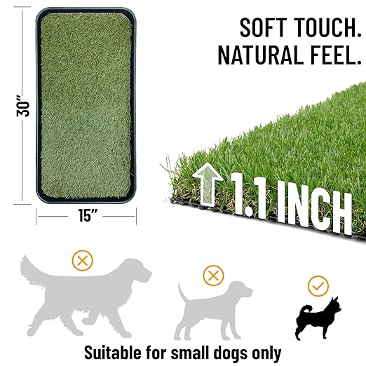 Ottomanson Artificial Grass Puppy Potty Training Pad with Tray, 15" x 30" Reusable Pee Pad for Small Pets and Dogs