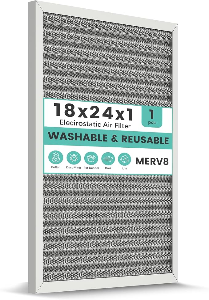 18x24x1 Reusable Air Filter, Electrostatic HVAC AC Furnace Filter, Merv 8
