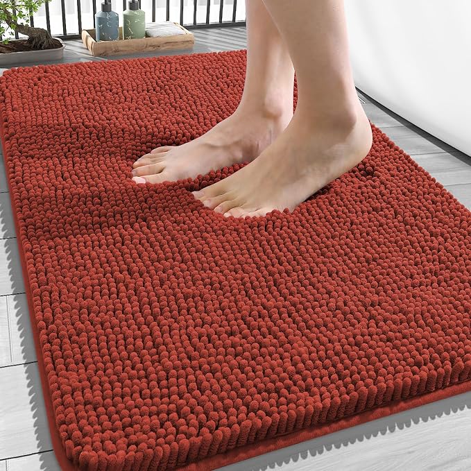 OLANLY Bathroom Rugs 34x21, Extra Soft Absorbent Chenille Bath Rugs, Rubber