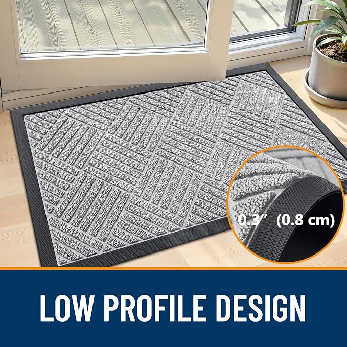 OLANLY Front Door Mat Outside Entrance 47x32, Heavy Duty Sturdy Natural Rubber