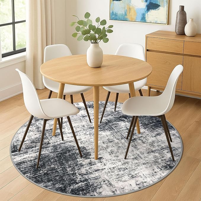 IOHOUZE Abstract Round Area Rug 6 Ft Washable Circle Rugs Large Round Rug Non