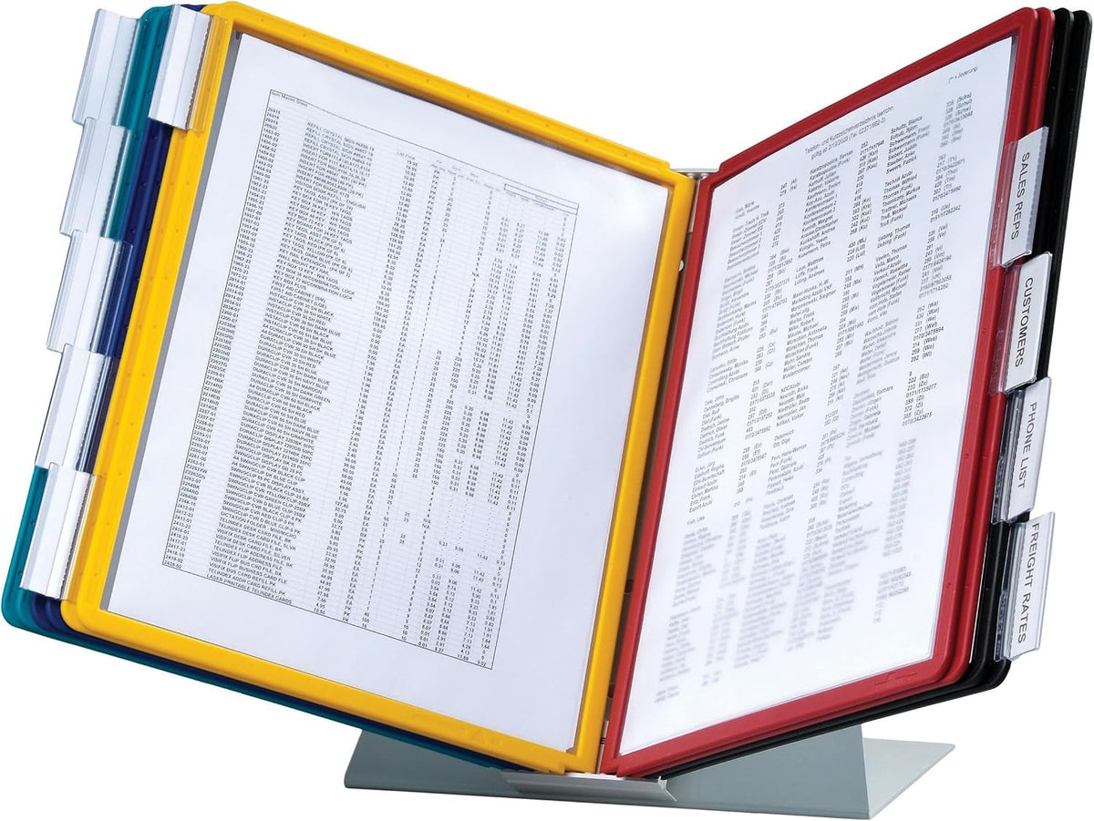 Durable VARIO 20 Pocket Desktop Reference System - Letter Size 10 Double-Sided Panels - Assorted Color Borders (Pack of 6)