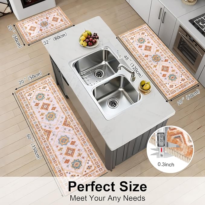 HEBE Boho Kitchen Rug Sets 3 Piece