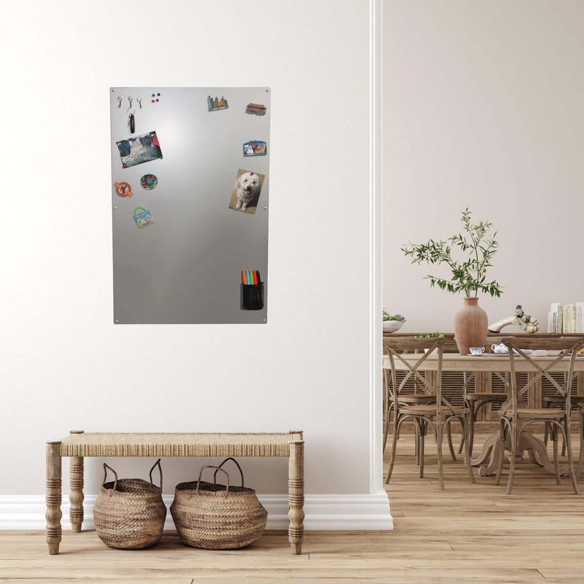 Magnetic Dry Erase Bulletin Board for Wall, Metallic Silver, 23" x 35"
