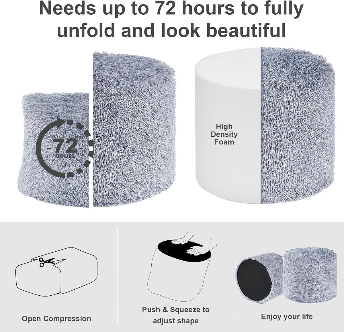 Hansleep Round Pouf Ottoman Foot Rest, Footstool, 17 x 14 Inch, Grey