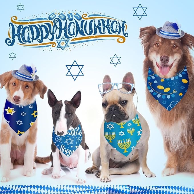 Abbylike 50 Pcs Hanukkah Dog Bandanas Bulk Blue Bandanas for Dogs Triangle Kerchief Bibs Scarf Set for Pet Hanukkah Costume Photo Props Accessories Pet Shops, 25 Styles (25.6 x 17.7 x 17.7)