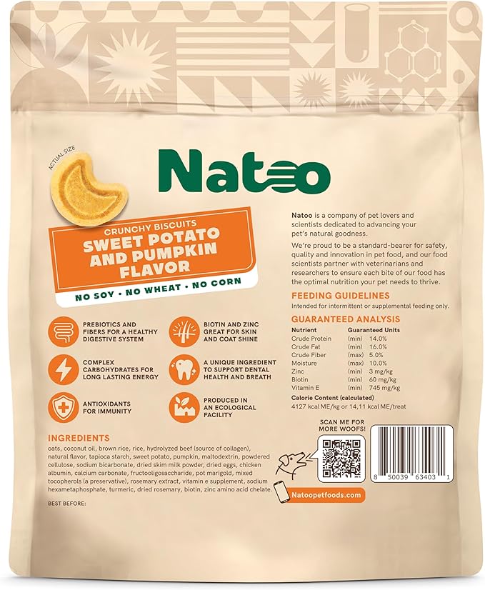 NATOO Biscuits for Small Dogs & Puppies Crunchy Dog Treats, Sweet Potato & Pumpkin Healthy Natural Canine Biscuits, Rich in Omega 6, Prebiotics & Fiber, Antioxidants for Immunity (8 oz)