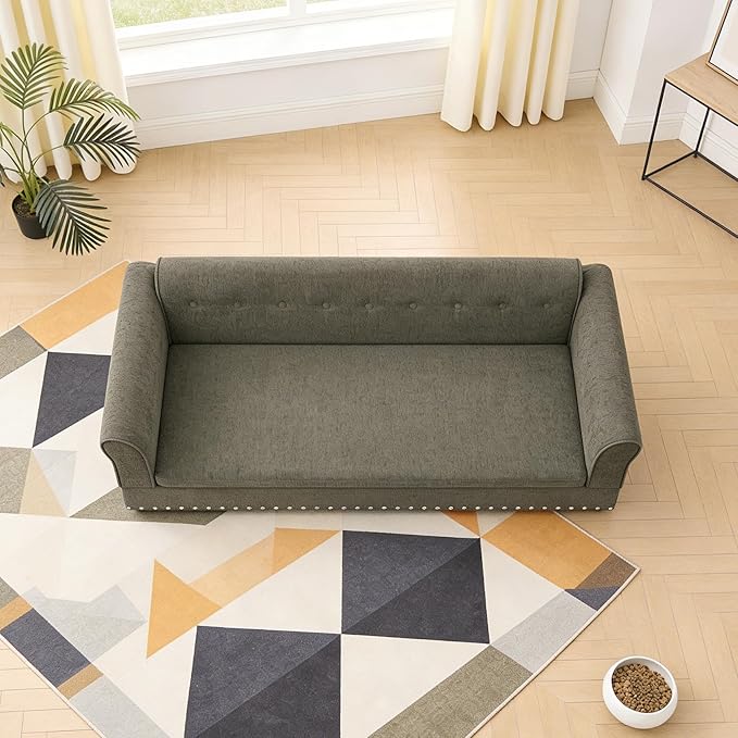 Oversized Pet Sofa Bed for Large Dogs, 55 Inch Modern Dog Couch with Orthopedic Memory Foam, Sturdy Furniture Style Pet Bed with Weight Capacity 220 lbs, (Grey)