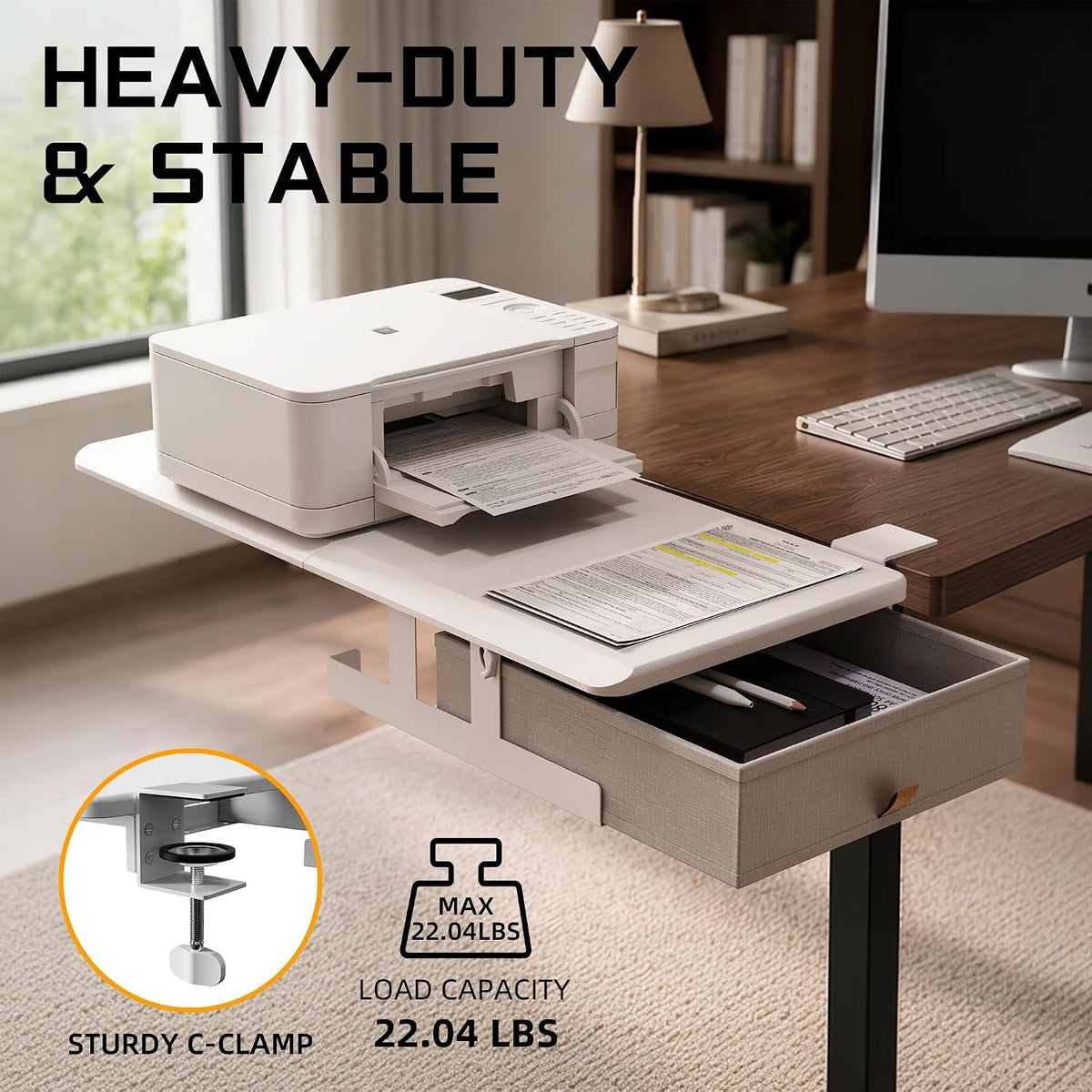 ETHU Desk Side Extender Tray with Storage Drawer, 25.6x11.4, White
