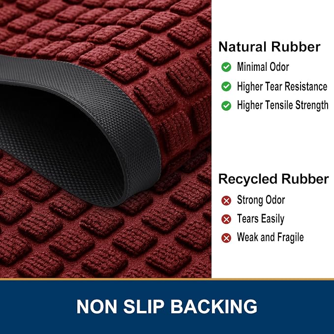 Smiry Front Door Mat Outside Entrance, Heavy Duty Natural Rubber Doormat