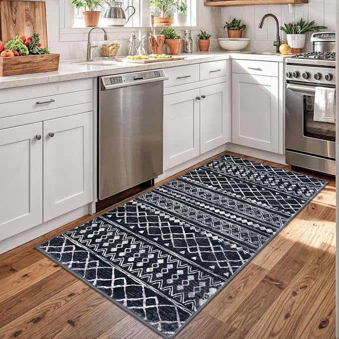 KUTA Boho Moroccan 3x5 Entryway Rug, Ultra Soft Distressed Geometric Print