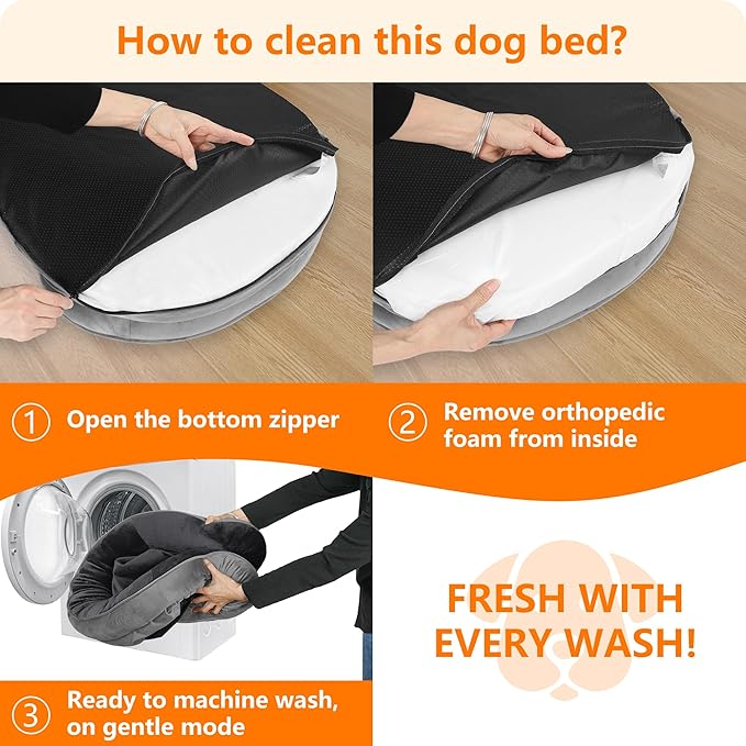 Dwanton Orthopedic Dog Bed for Large Dogs with Gel Memory Foam, Waterproof Dog Sofa, Washable Pet Bed with Four Sided Bolster Cushion, Removable Cover & Non-Slip Bottom, 38", Dark Gray