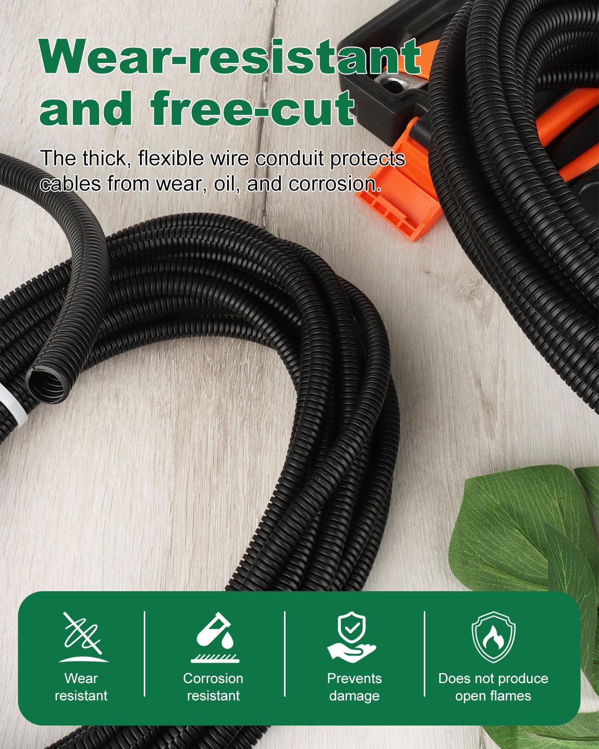 MUZIK 120FT Split Wire Loom, 4pc Flame Retardant PP Cable Sleeve Management