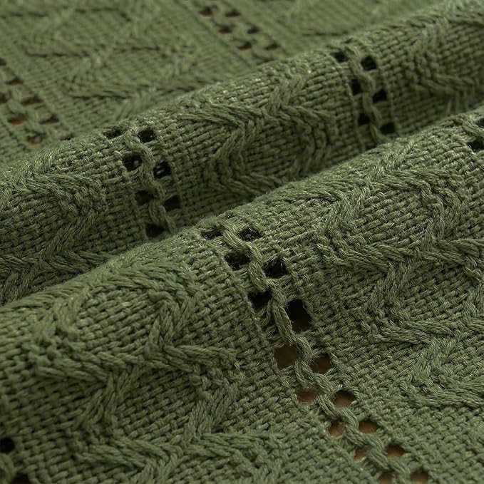 Artoid Mode Army Green Woven Farmhouse Hollow Table Runner 12x60 Inch | Holiday