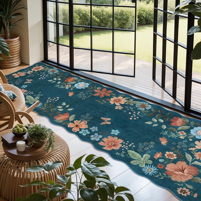 Lahome Floral Washable Runner Rug, Boho Ultra-Thin Kitchen Runners