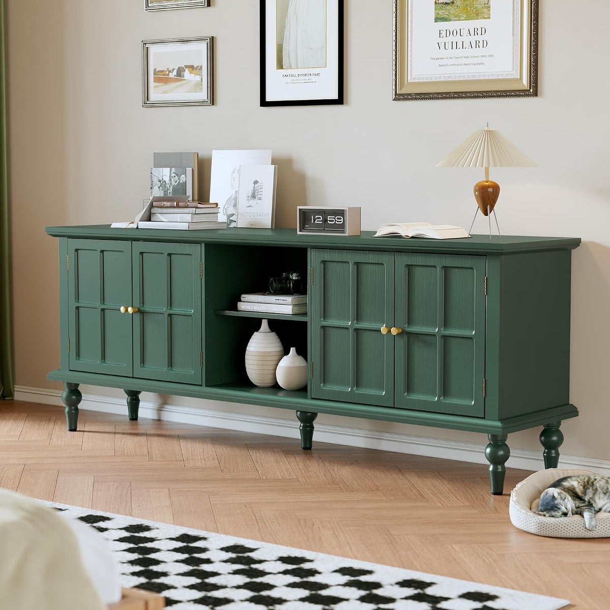 3More 67" Mid Century Modern TV Stand with Window Design, Green